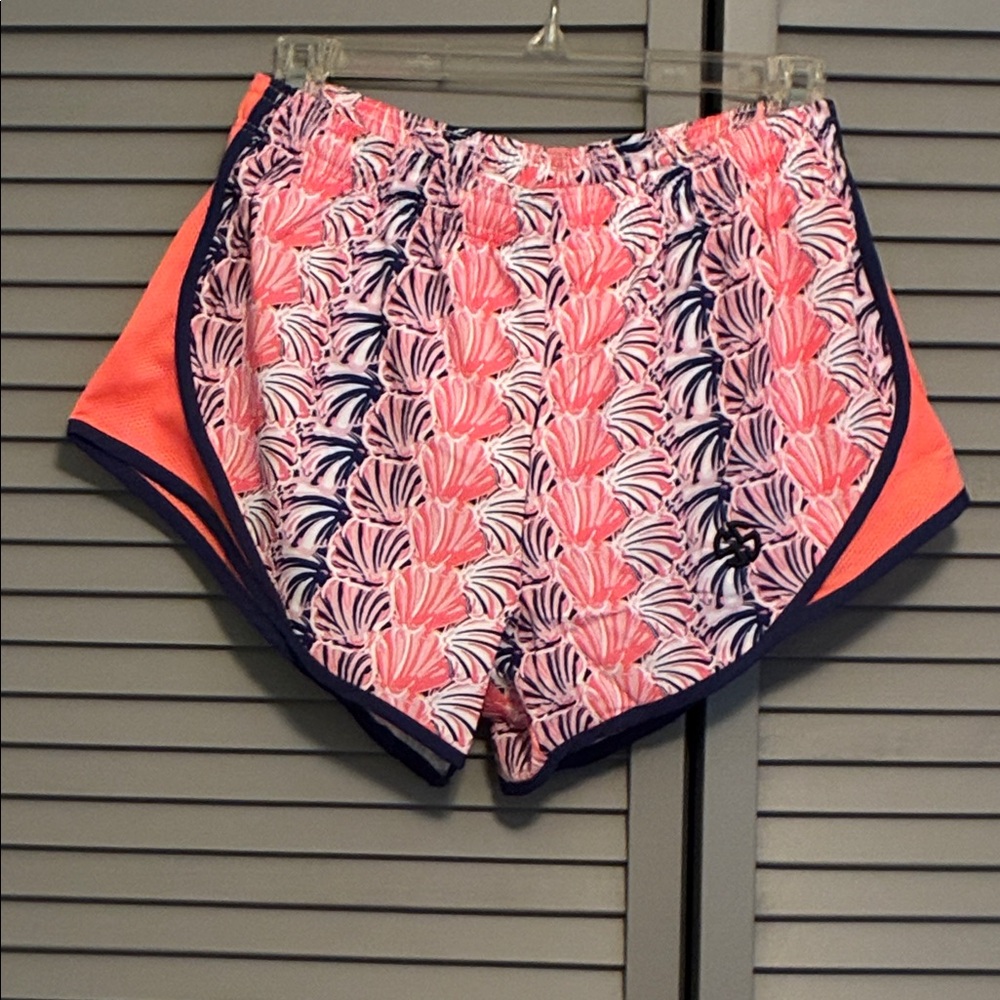 Simply Southern Coral Pink and Navy Floral Athletic Shorts